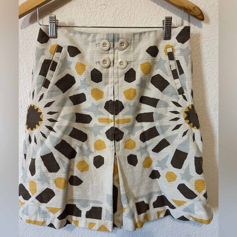 Anthropologie A-Line Skirt in White, Black, Yellow, Light Blue